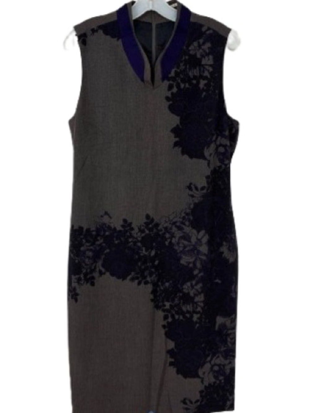 T Tahari Gray Knit Shift Dress with purple trim size 14